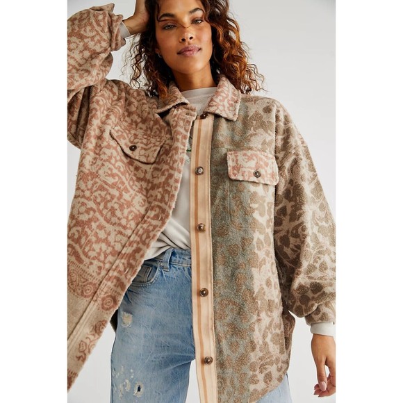 Free People Jackets & Blazers - Free People Printed Ruby Jacket Tea Combo Medium EUC RARE Shirt Shacket Boho